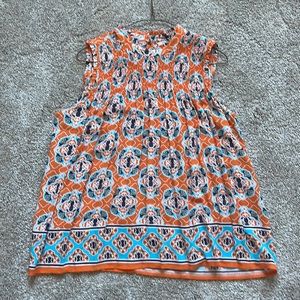 Orange Sleeveless Summer Top with baby, white and light blue. Pineapples!!